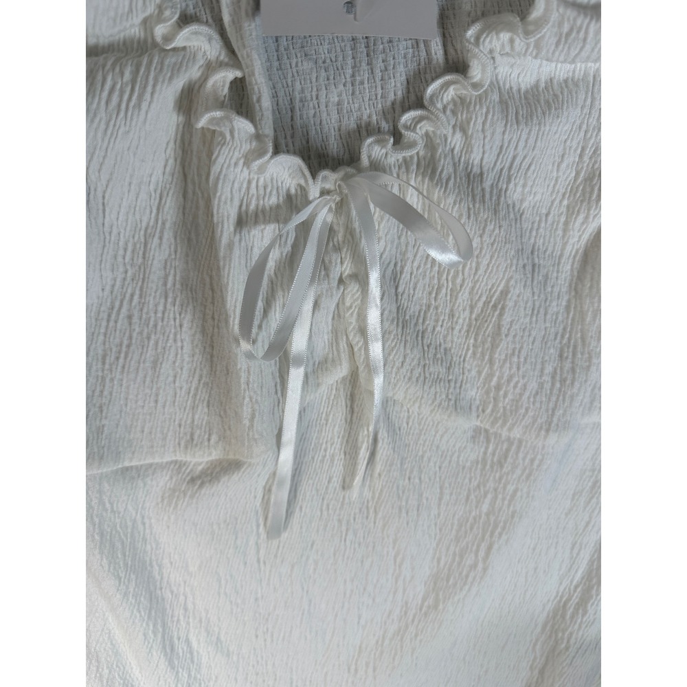 Brandy Melville Coquette White Crinkle Ruffle Tie Front Tank Top One Size - Picture 4 of 10